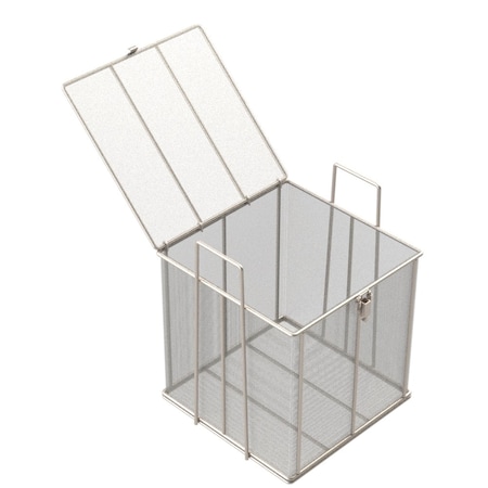 Anysizebasket Rectangular Wire Mesh Basket: 12Lx12Wx12H, 304 SS, 1/4 Rod Frame, Hinged Lid W/ Latch, Mesh: 8x.047 TMT-120120120-Q08S